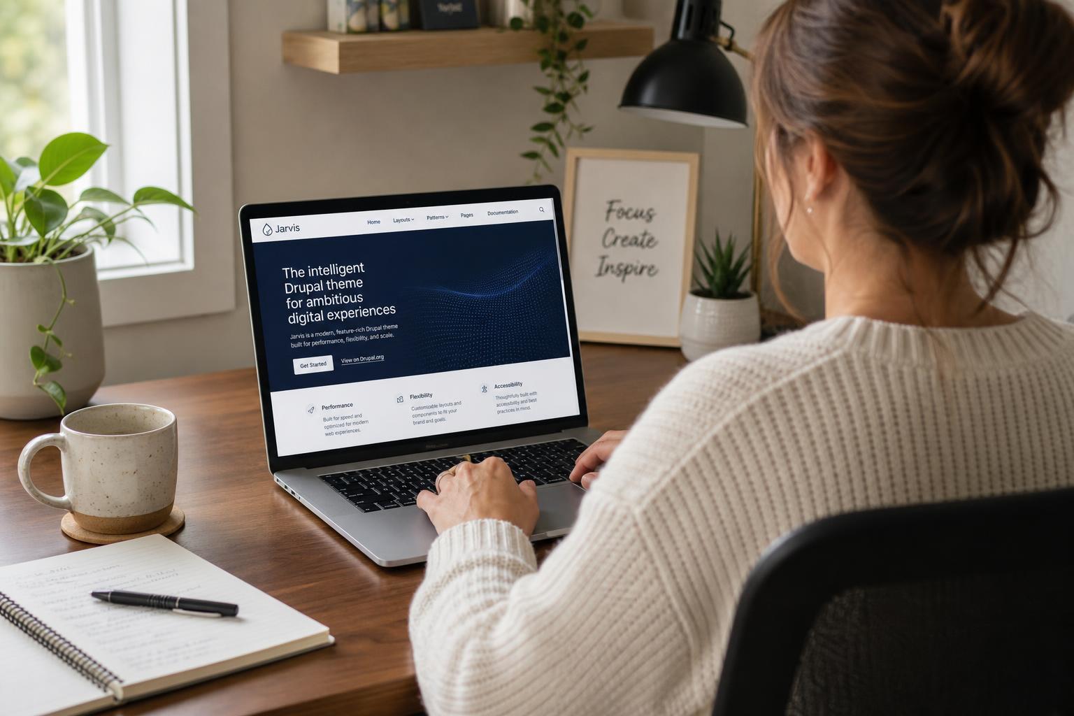Woman at desk using laptop